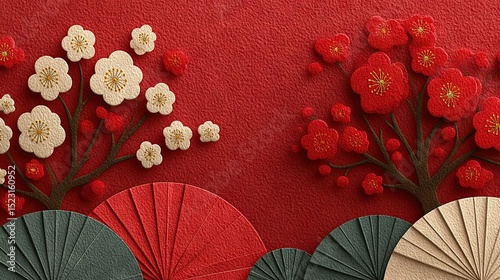   Red and White Umbrellas on Red Wall
