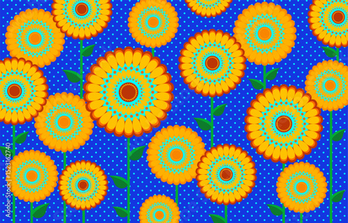 African Wax Print fabric, Ethnic handmade textile for your design, Afro Ethnic flowers and tribal motifs geometric elements. Vector texture, Africa ornament pattern Ankara fashion style