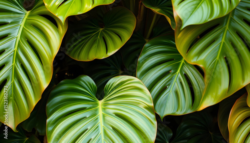 Wallpaper Mural Lush, vibrant Monera leaves. Tropical foliage plant., professional photography. White tone Torontodigital.ca