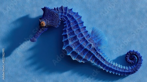  Blue sea horse on blue surface with shadow on its back