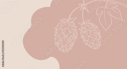 Hop flowers illustration on a soft pastel background, minimalistic design for craft and beverage projects