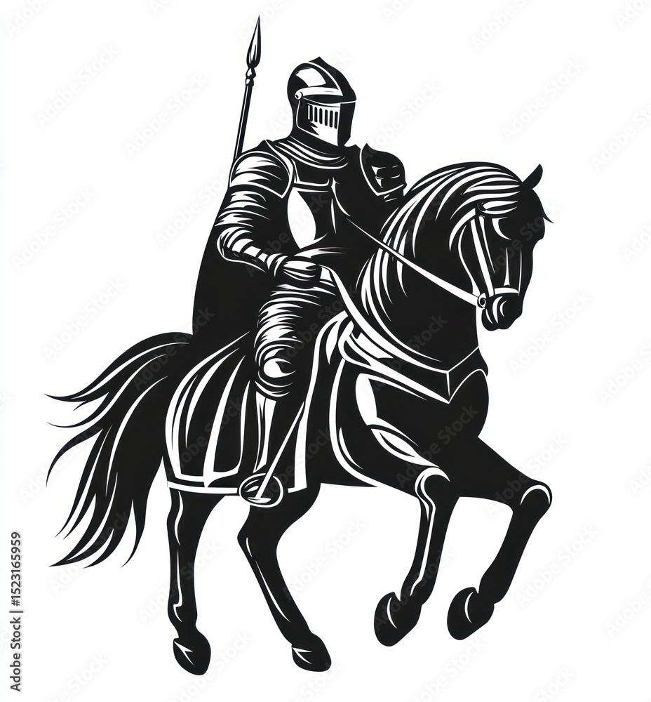 Fototapeta premium Dark knight on a steed, stylized