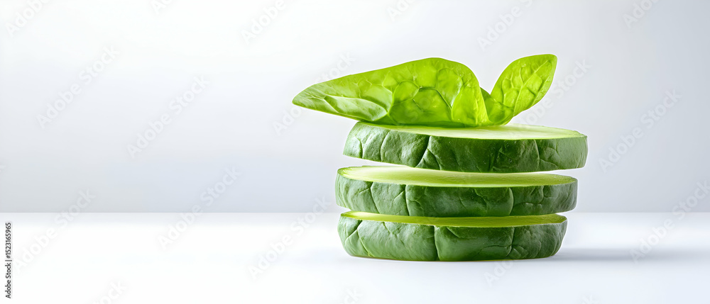 Obraz premium Stacked Cucumber Slices With Fresh Greens