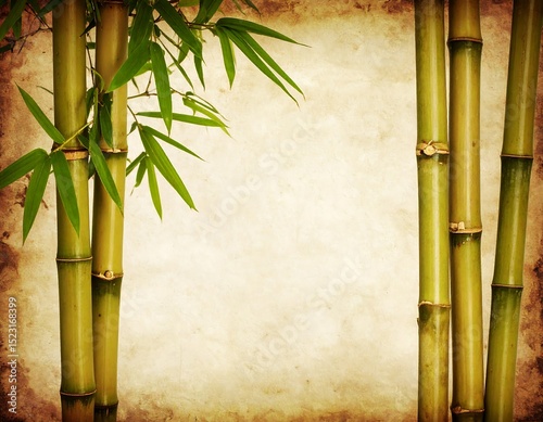 Bamboo stalks against aged paper