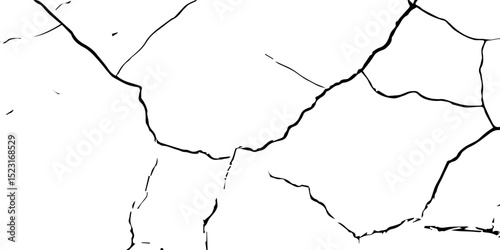 A stark, high-contrast, black and white texture image depicting a pattern of cracks, resembling distressed paint,shattered glass,or parched earth.The background is pure white,and the cracks are sharp.