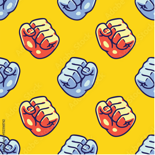 fist seamless pattern illustration isolated yellow background