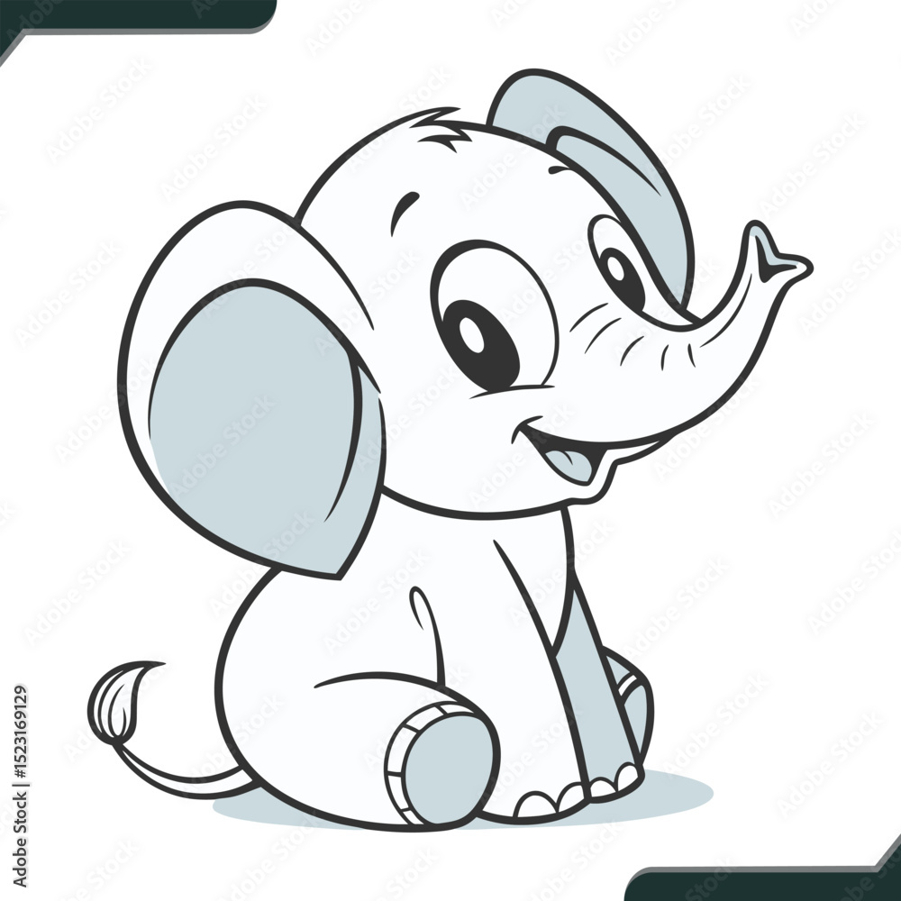 Fototapeta premium Cute Cartoon Baby Elephant Sitting Down Vector Illustration for Children s Designs and Art