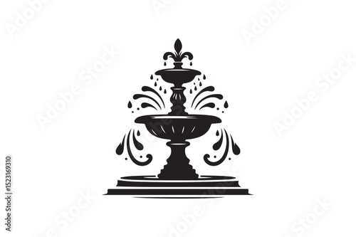 Water fountain silhouette on white background.