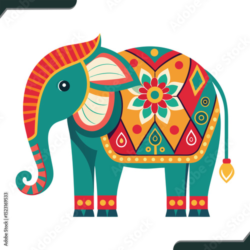 Elegant Indian Elephant Vector Illustration with Traditional Design Elements and Vibrant Colors