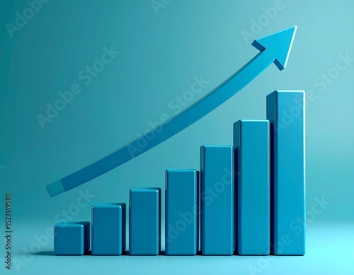 Blue 3D bar graph with upward trend