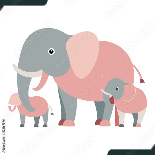 Playful Minimalist Illustration of Two Elephants Parent and Child