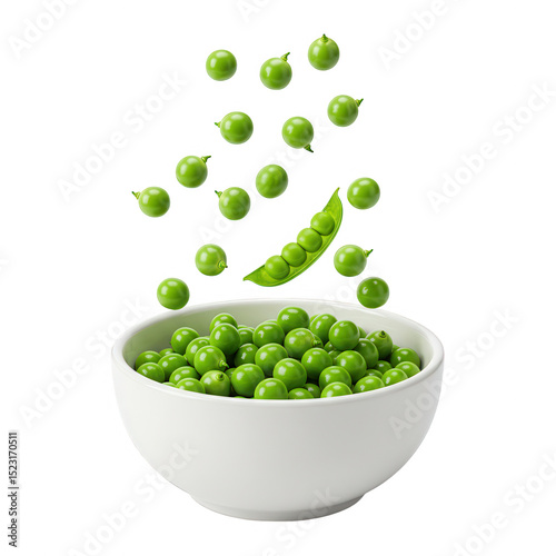 Green peas in bowl isolated on transparent background