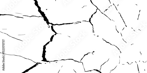 "Create an abstract pattern resembling a dry, barren landscape, with prominent black cracks against a bright white background, viewed from a slightly elevated perspective."