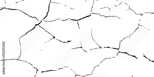 A stark, high-contrast, black and white texture image depicting a pattern of cracks, resembling distressed paint,shattered glass,or parched earth.The background is pure white,and the cracks are sharp.