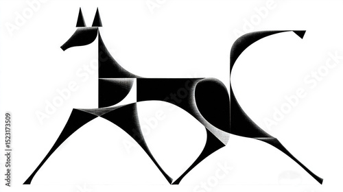   Black and white sketch of a dog with a long tail on a white canvas