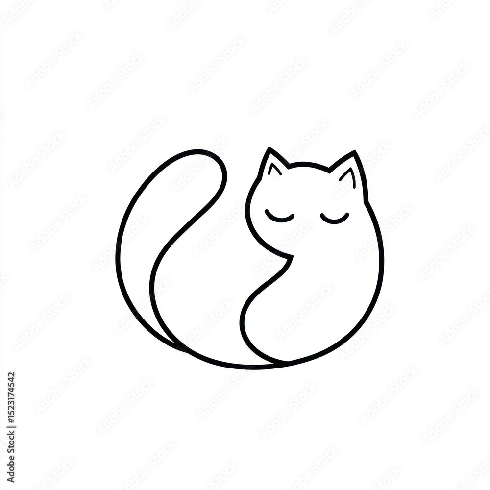 Simple black line drawing of a sleeping cat Simple black line drawing of a sleeping cat