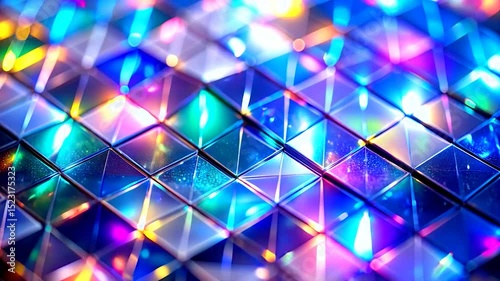 Refractive Prism of Color: Captivating close-up shot of intricate prisms refracting light, exhibiting a dazzling spectrum of colors and geometric perfection.