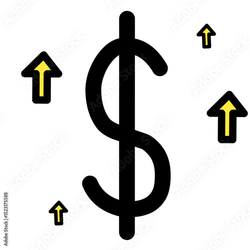 Financial growth concept with dollar sign and upward arrows, suitable for business, investment, and economic promotion.