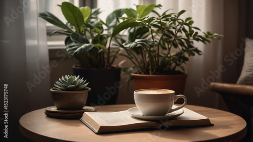 Wallpaper Mural Cozy Morning Coffee, Book, and Plants by the Window Torontodigital.ca