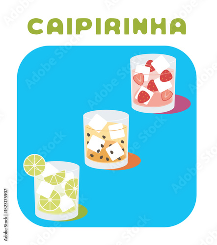 Vibrant caipirinha illustration for menu design. Brazilian cocktail vector.