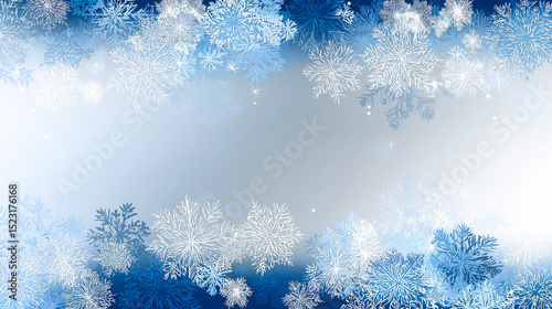 Snowflake shaped bokeh. Combined with blue background. Christmas concept. Banner with copyspace.