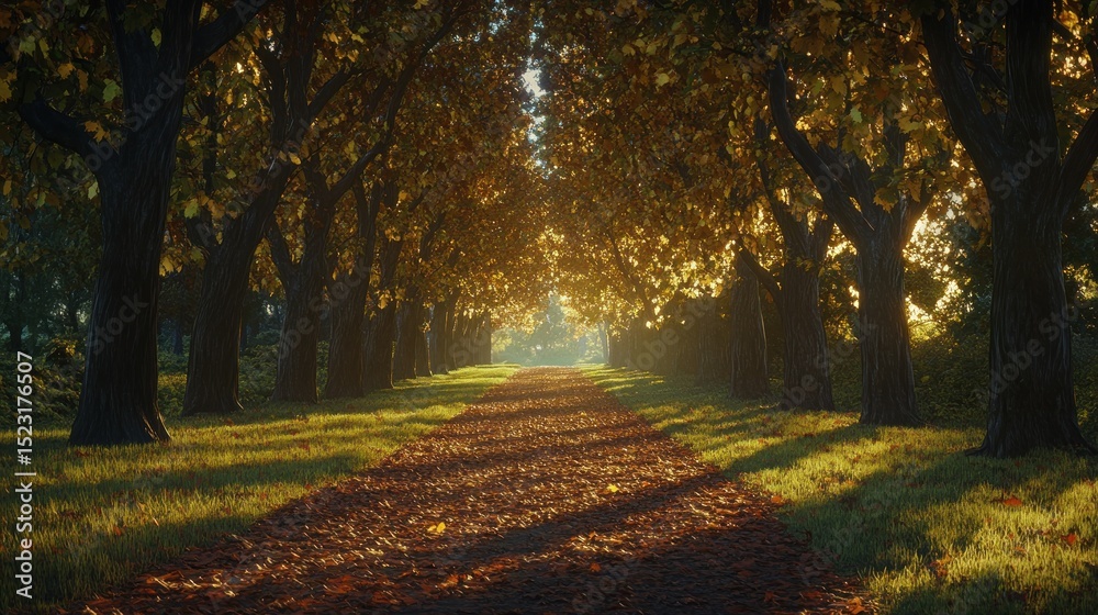 Fototapeta premium Autumnal path through a tree-lined avenue