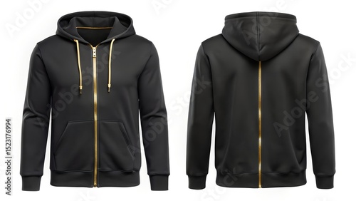 Minimal Black Solid Color Hoodie With Gold Zipper