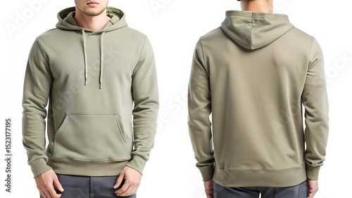 Pale Olive Hoodie With Clean Modern Fit On White