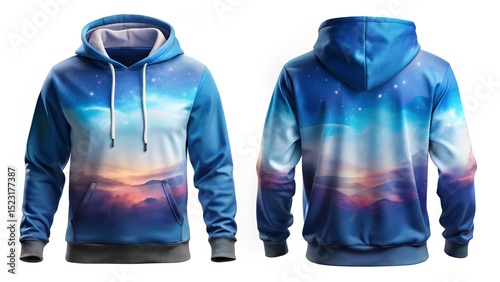 Sapphire Sky Hoodie With Modern Silhouette On White