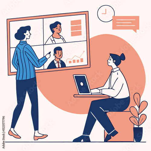 Virtual meeting illustration two women