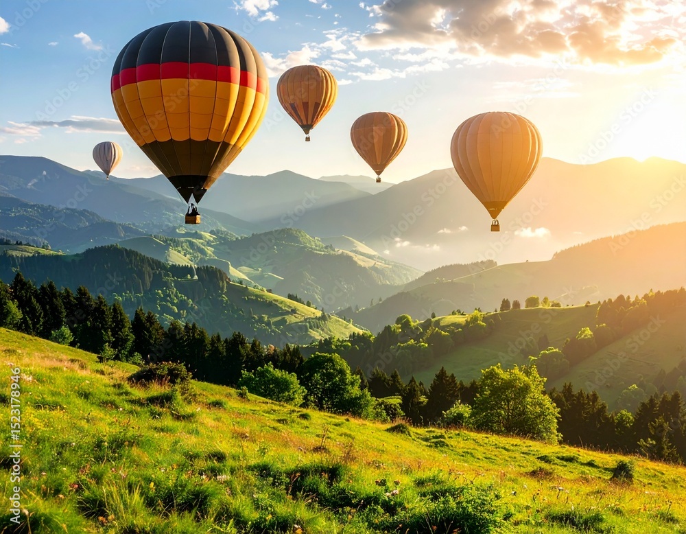 Fototapeta premium hot air balloon in the mountains