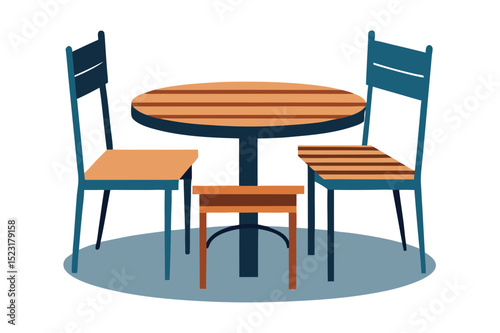Wooden table isolated on white. . table and chairs vector design.
