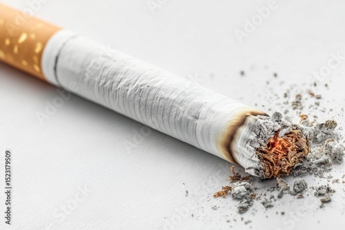 Cigarette Burning with Ash on White Surface