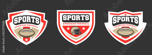 American football logo vector collection with red colour. Rugby logo design bundle. Sets of American football league labels, emblems and design elements	