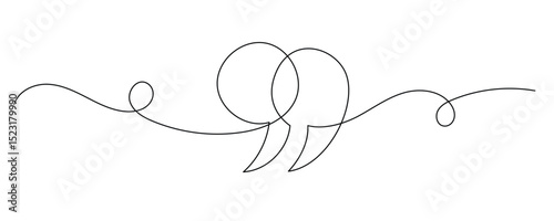Line Art Quotation Marks Symbol. Graphic Outlie Thin Stroke Text Element. Continuous One Editable Sketch Stroke. Contour Drawing Modern Style. Line Art Quote Text Sign.