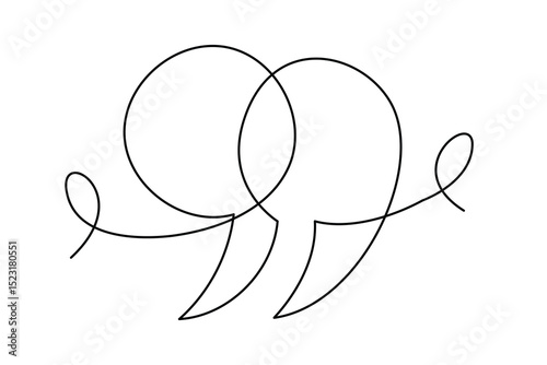 Line Art Quotation Marks Symbol. Graphic Outlie Thin Stroke Text Element. Continuous One Editable Sketch Stroke. Contour Drawing Modern Style. Line Art Quote Text Sign.