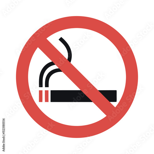 A universal symbol indicating a prohibition against smoking featuring a cigarette with rising smoke crossed out by a red circle on a plain white