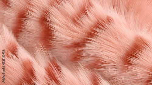 Salmon pink faux fur texture, soft and fluffy fibers close up.