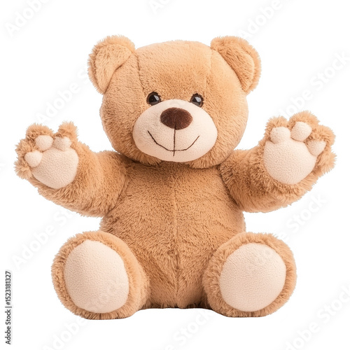 Cute, plush teddy bear with friendly smile and open arms, perfect for cuddling and comforting children. soft, brown fabric and adorable design make it ideal gift