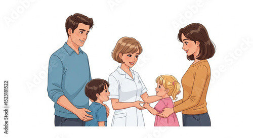 Professional Female Babysitter Nurse Caring for Children at Home Vector Illustration