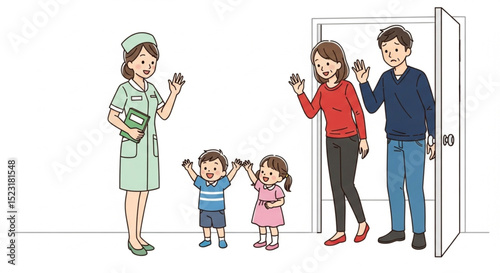 Professional Female Babysitter Nurse Caring for Children at Home Vector Illustration