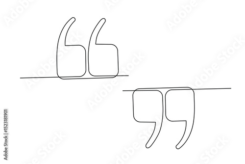 Line Art Quotation Marks Symbol. Graphic Outlie Thin Stroke Text Element. Continuous One Editable Sketch Stroke. Contour Drawing Modern Style. Line Art Quote Text Sign.