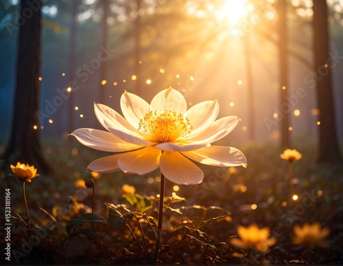 Flower in a sunlit forest