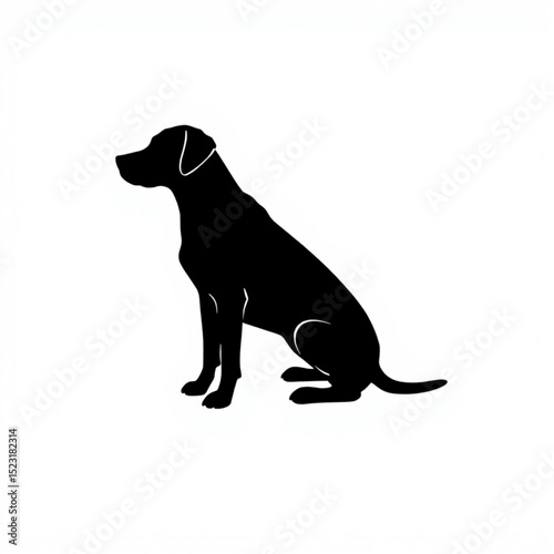 Silhouette of a dog sitting with its head in profile and tail down on a white background image art created with generated ai
