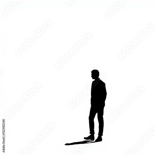 Silhouette of a man standing on a white surface casting a shadow in a minimalist composition style image created with generated ai