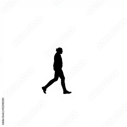 Silhouette of a person with a ponytail walking against a bright white background in a minimalist style image created with generated ai