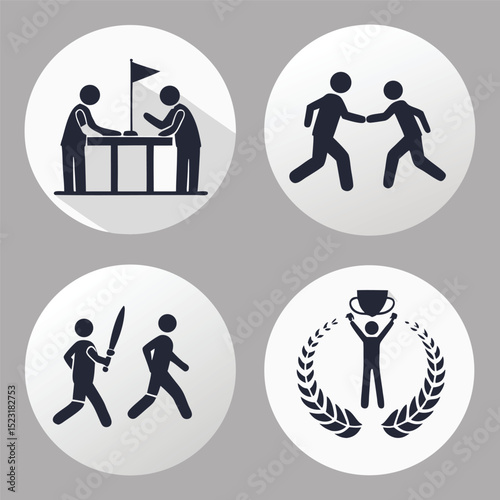 Business strategy pictogram icons teamwork negotiation competition success