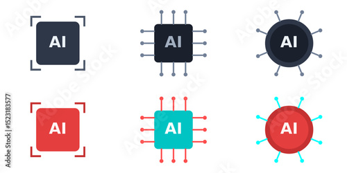 AI Icons: A collection of icons symbolizing artificial intelligence with a sleek, modern design. The image showcases AI-related concepts