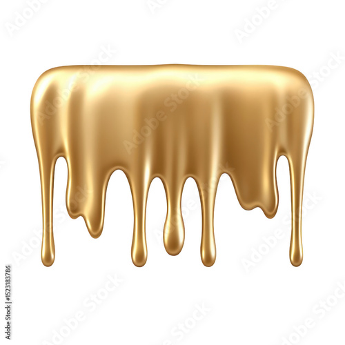 Shiny, golden liquid drips down in smooth, flowing pattern, creating luxurious and elegant effect. metallic sheen and fluid motion evoke sense of opulence and sophistication