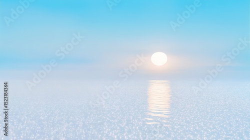 Sparkling Sea with Bright Sun and Clear Blue Sky